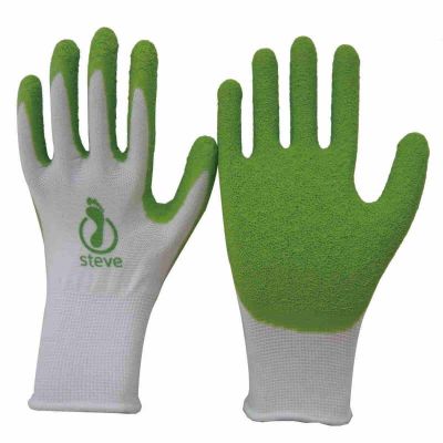 Handfläche und Rückseite der Steve Gloves Latex Handschuhe zum Anziehen von Kompressionsstrümpfen